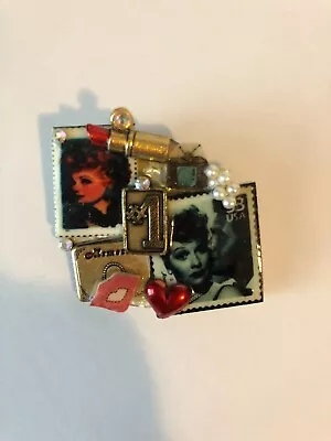 I Love Lucy Handmade Pin Brooch For Jacket W/Red Heart Lipstick Pearls • $20