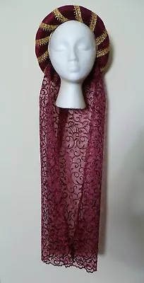 Dark Red Medieval Headdress MADE TO ORDER Gothic Headpiece Pagan Circlet Hat • £24.99