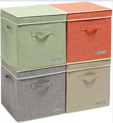 4Pack Foldable Storage Boxes With Lids Collapsible Bin With Handle Fabric • £24.99