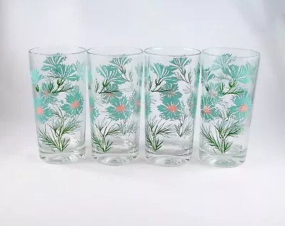 1960's Taylor Smith Taylor Blue Boutonniere 9 Oz Flat Tumblers Set Of 4 • $24.50