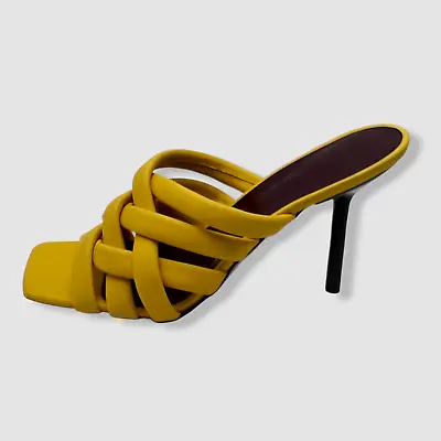 $275 Staud Women's Yellow Deepwater Leather Slide Sandals Shoes Size 37.5 • $88.38