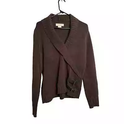 Womens Sz Large Michael Kors Wool Long Sleeve Sweater Brown Cross Over Belt • $29.99