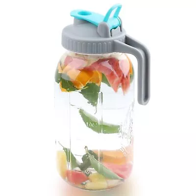 Mason Jar Pitcher With Pour Spout 64 OZ (2 Quart) Wide Mouth Glass Pitcher Wi... • $27.05