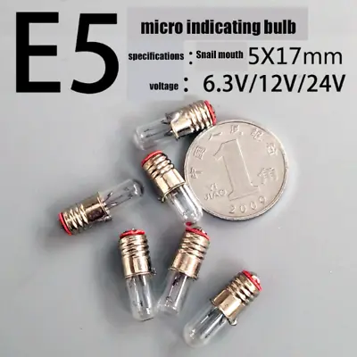 10x E5 Screw Base Miniature Instruction Light Bulb Lamp 0.5W 6.3V 12V 24V 5x17mm • £4.13