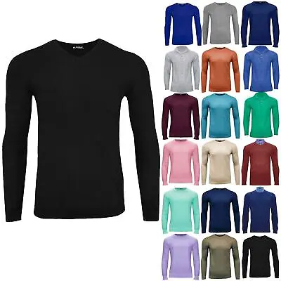 Mens Long Sleeve V Neck Knitted Winter Ribbed Sweater Pullover Jumper • £2.49
