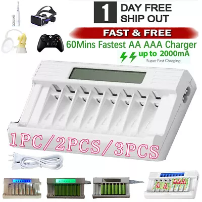 AA AAA Battery Charger Rechargeable Batteries NiMH 8 Bay LCD Ni-MH Fast Charging • $10.59