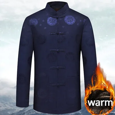 Chinese Men Ethnic Thermal Jacket Top Fleece Lined Coat Tang Suit Warm Winter • $41.99