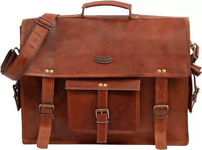 18  Polished Leather Vintage Brown Messenger Shoulder Laptop Bag Briefcase • $56.18