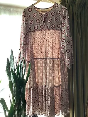 🦋Naked Generation Indian Cotton Block Print Bohemian Dress *M Vintage Boho Folk • $105.79