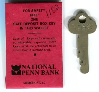 $9.99 • Buy Vintage Safe Deposit Box Bank Key & Envelope NATIONAL PENN BANK PA Mosler Key