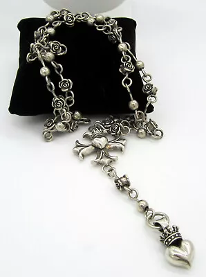 $1499 • Buy King Queen Baby Maltese Cross Heart Crowned Rose Sterling Silver Rosary Necklace