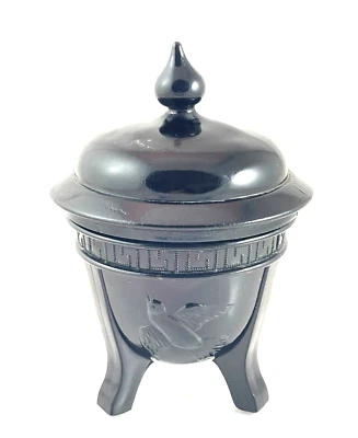 $14.99 • Buy Vintage Black Glass Jar W/ Lid Apothecary Jar With Embossed Birds