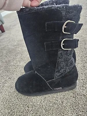 Muk Luks Boots Womens 8 Insulated Mid Calf Buckle Pull On Winter Black Suede • $9.99