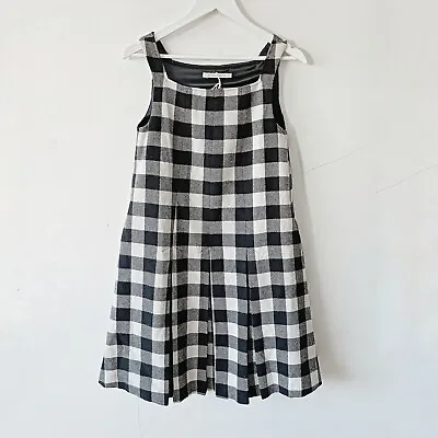 Cabbages And Roses Tweed Wool Black White Check Plaid Pinafore Dress Size UK 10 • $60.92