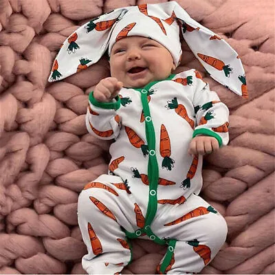 Easter Newborn Baby Bunny Sleepwear Long Sleeve Hooded Romper Jumpsuit Costume • £8.19