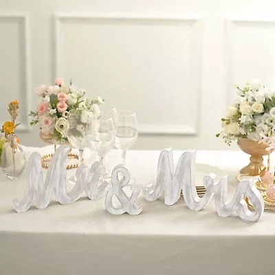 WHITE Glittered Wooden Mr & Mrs Freestanding Wedding Table DISPLAY SIGNS Party • $14.77