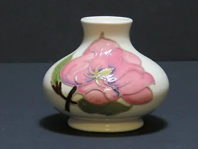 Moorcroft Pottery Mini Squat Vase Pink Magnolia On White W/Mark And Gold Label • $155