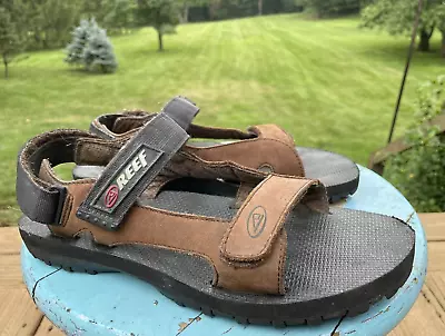 Reef Mens Brown Leather Sandal Ankle Hook & Loop Strap Size 10 Euro 43 • $22