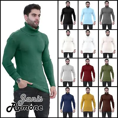 Mens Knitted Turtle Polo Roll Neck Jumper Casual Winter Warm Sweater Pullover • £9.87