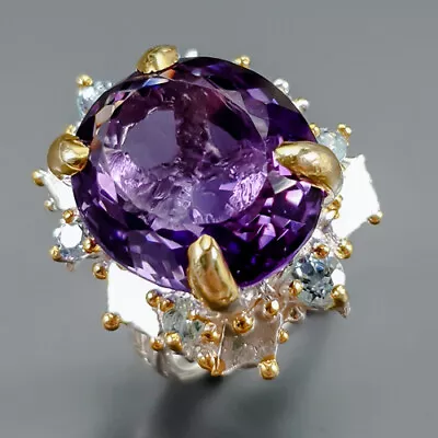 Handmade 14ct+ Natural Amethyst Ring 925 Sterling Silver Size 7 /R346155 • $23.99