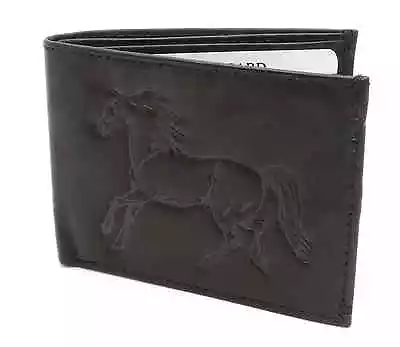 Bifold Genuine Cowhide Leather Black Color Wallet With Horse Embossed Design    • $12.99