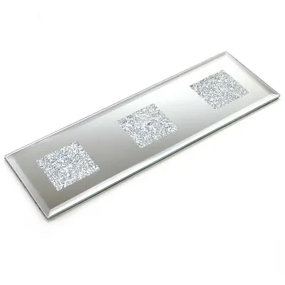 Lustre Silver Sparkle Glitter Mirrored Glass Display Candle Plate Table Mat Home • £9.95
