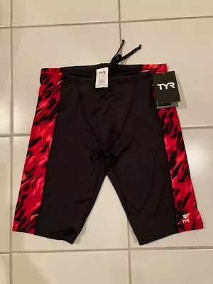 TYR Men's Red/Black Swim Suit Jammer Racer Drawstring Waist New W/TAGS SZ 34 • $24