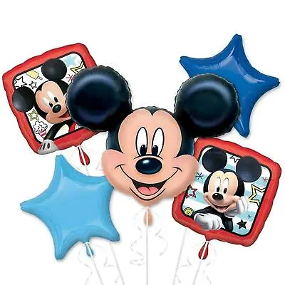 5pc Disney Mickey Mouse Foil Balloons Bouquet Birthday Party Decoration Set • £12.88