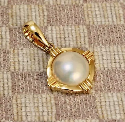 NEW 14K YELLOW  GOLD 13mm MABE PEARL PENDANT ENHANCER (must See) • $595