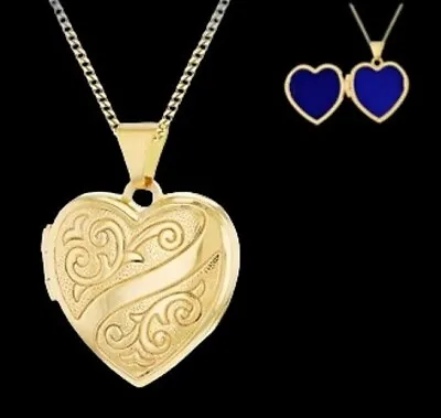 9ct Gold Heart Locket Engraved Swirl Design 19 X 23.5mm Optional 46cm 9ct Chain • £199