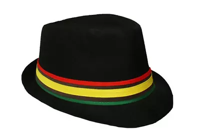 Rasta Color Fedora Hat One Size Gangster Trilby Hat Cuban Style Reggae • $77.46