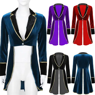 Womens Velvet Steampunk Circus Swallow-Tailed Coat Cosplay Costume Blazer Jacket • $8.45