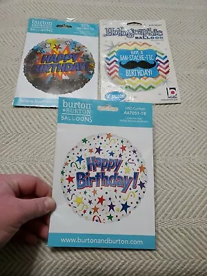 3 Happy Birthday Mylar Balloons- Mustache Party Decorations Lot E • $10