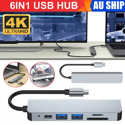 6 In 1 USB HUB 4K HDMI Type-C Adapter MacBook & Windows Multiport Card Reader OZ • $17.05