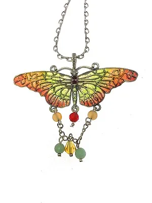 Plique A Jour Butterfly Necklace Translucent Stained Glass Enamel Jewelry AN14  • $29.99