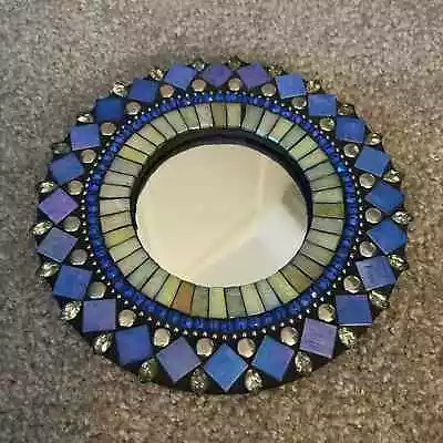 Small Zetamari Mosaics Mirror Blue Angie Heinrich Signed Glass Handmade Wall Art • $42