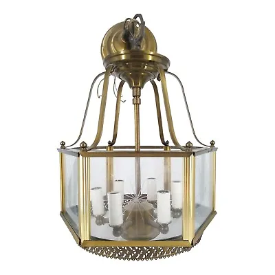 Vintage Brass Foyer Light Fixture Starburst MCM Pendant Chandelier Swag Lamp • $79.99