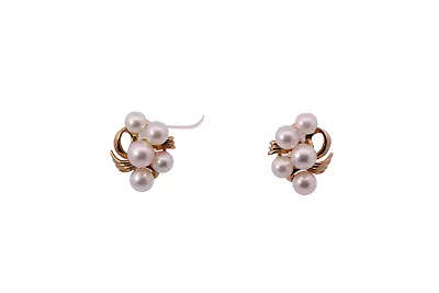 MIKIMOTO Blue Lagoon 14k Yellow GOLD 5mm - 6mm Akoya Pearl Cluster Earrings • $499