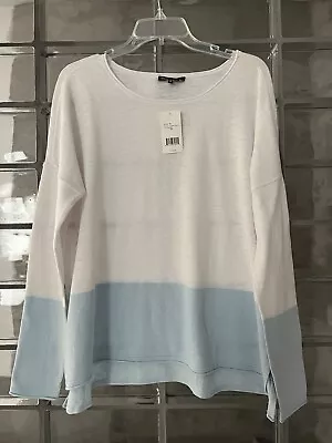 Vince. Women’s Sweater Size MED White And Light Blue Cotton Pullover Boat Neck • $40