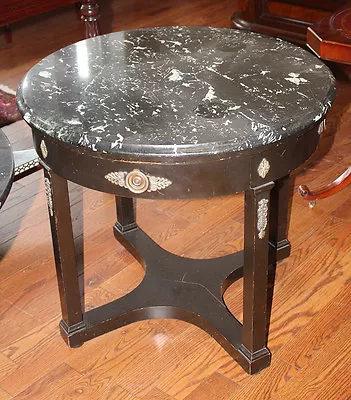 Nice Black & White Marble Ebonized French Empire Center Parlor Table C1950 • $450