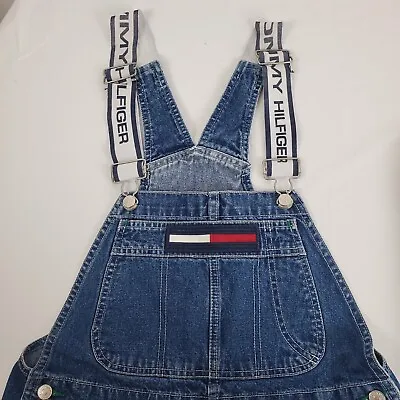 Vintage Tommy Hilfiger Bib Overalls Spellout 90's Medium Denim Pockets Hip Hop • $99.88