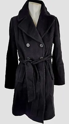 3458 J Crew Womens Black Wool Cashmere Double Breasted Belted Coat 4 • $40.99