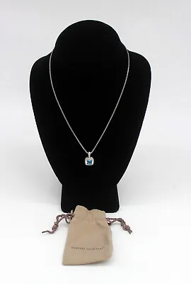 David Yurman Petite Albion Silver Blue Topaz & Diamonds Pendant & Necklace 17  • $275.45