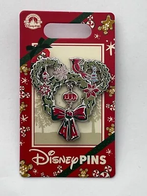 Mickey Head Icon Wreath Holiday Red Birth Red Bow Disney Pin (B) • $14.95