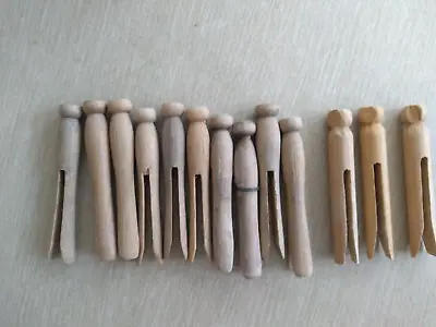 ANTIQUE VINTAGE LOT OF 13 Round WOODEN CLOTHES PINS • $16.95