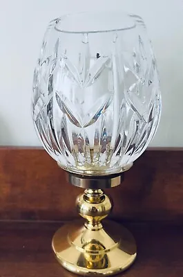 Waterford Andover Crystal Hurricane Lamp With Brass Base 9 Inch Height-Excellent • $64.99