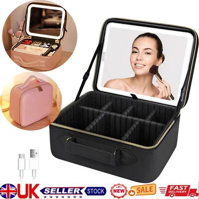 Portable Makeup Bag With Light Up LED Mirror Travel Cosmetic Train Storage Case • £23.99