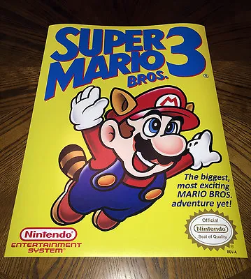 Super Mario Bros 3 NES Box Art Retro Video Game 24  Poster Print Nintendo 80s • $14.99