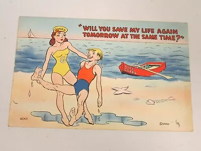 K123 Postcard Steins Mille Lacs Lake MN Minnesota Woman Lifeguard Saving Boy Man • $4.99