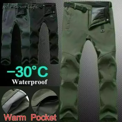 Men Windproof Warm Trouser Waterproof Thick Fleece Thermal Tactical Hiking Pants • £17.59